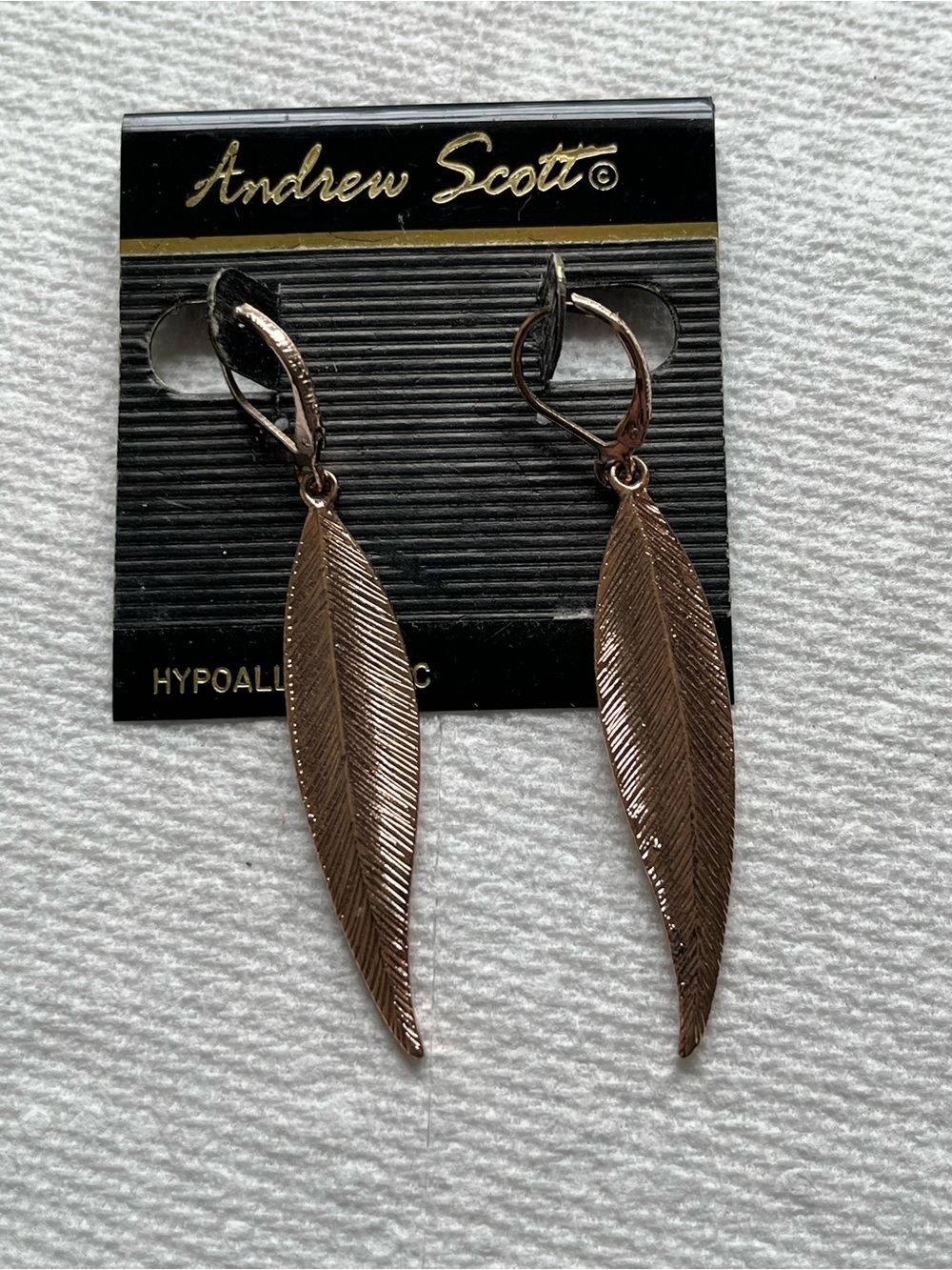 Women’s  Rose Gold Feather Drop Earrings